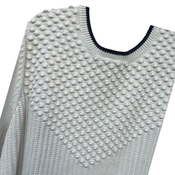 Talbots Sweater Pullover Long Sleeve Chunky Knit Zip Back White&Black trim 3X - Picture 4 of 6